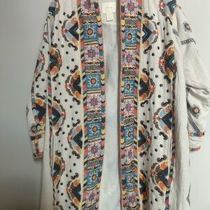 Maeve Multicolor beaded/ embroidered open front coat in size L.